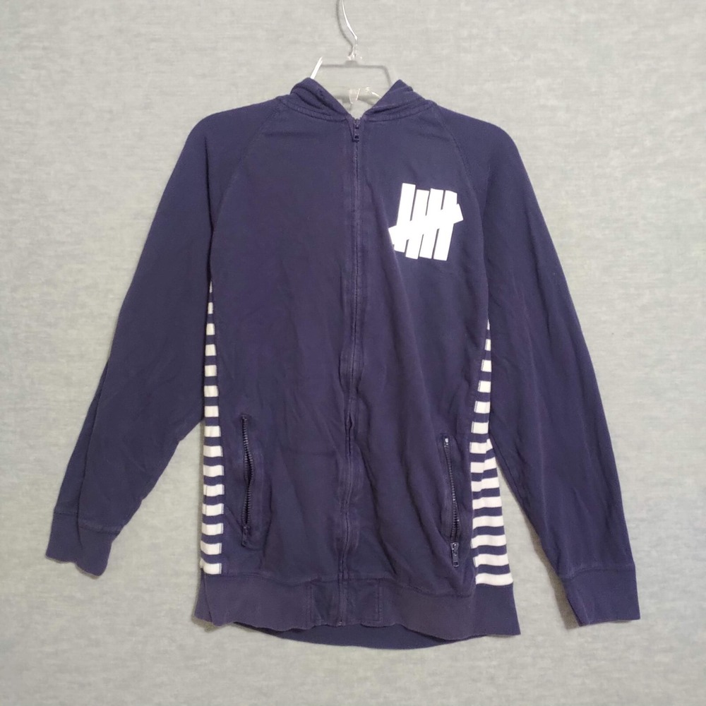 Undefeated Men Jacket Large Navy Hooded Logo‎ Pockets Full Zip Long Sleeve